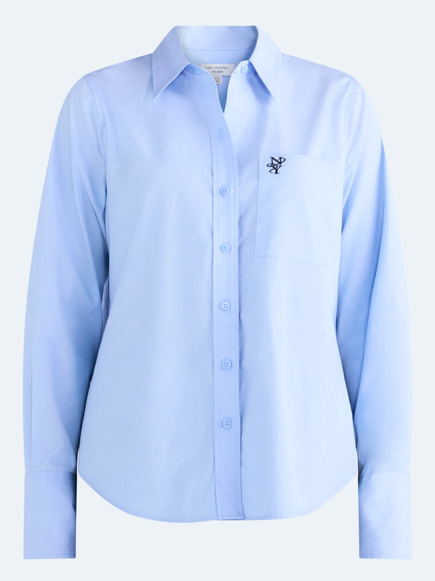 Free Assembly Women's and Women's Plus Button Front Cotton Shirt, Sizes XS-4X