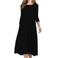 thumbnail image 2 of Brilliant Womens Dresses Petite Women Fashion Comfortable Button V-Neck Solid Color Casual Dress Clearance Clothes under $5.00, 2 of 9