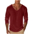 thumbnail image 2 of ZORYEVY Long Sleeve T Shirts for Men Casual Vacation Winter Tops for Men Solid V Neck Lightweight Vintage Tops, Wine S, 2 of 6