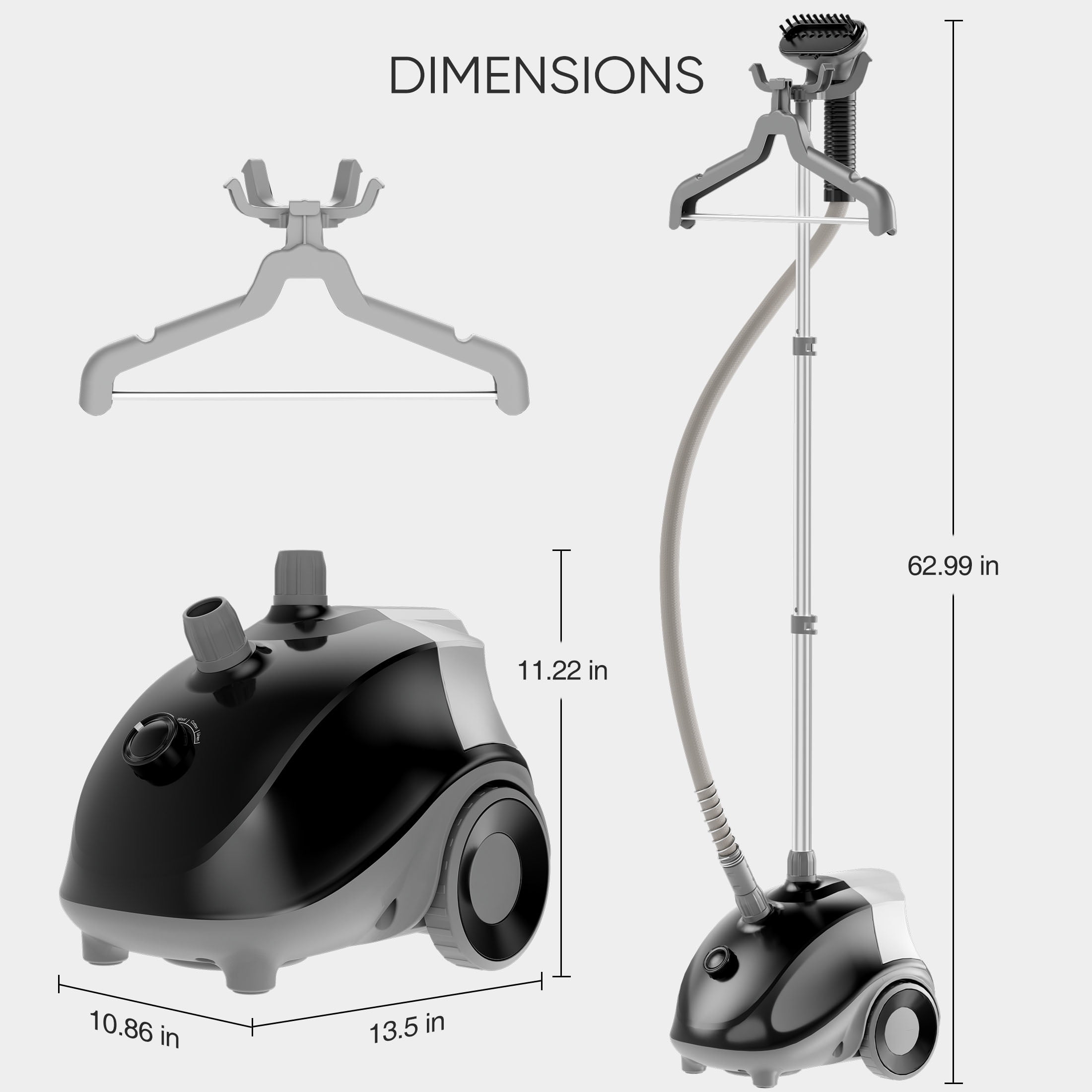 JOINSUN Standing Garment Steamer, 1.7 Litre Water Tank, Heats up in 45 Seconds, Steams for 55 Minutes, Black