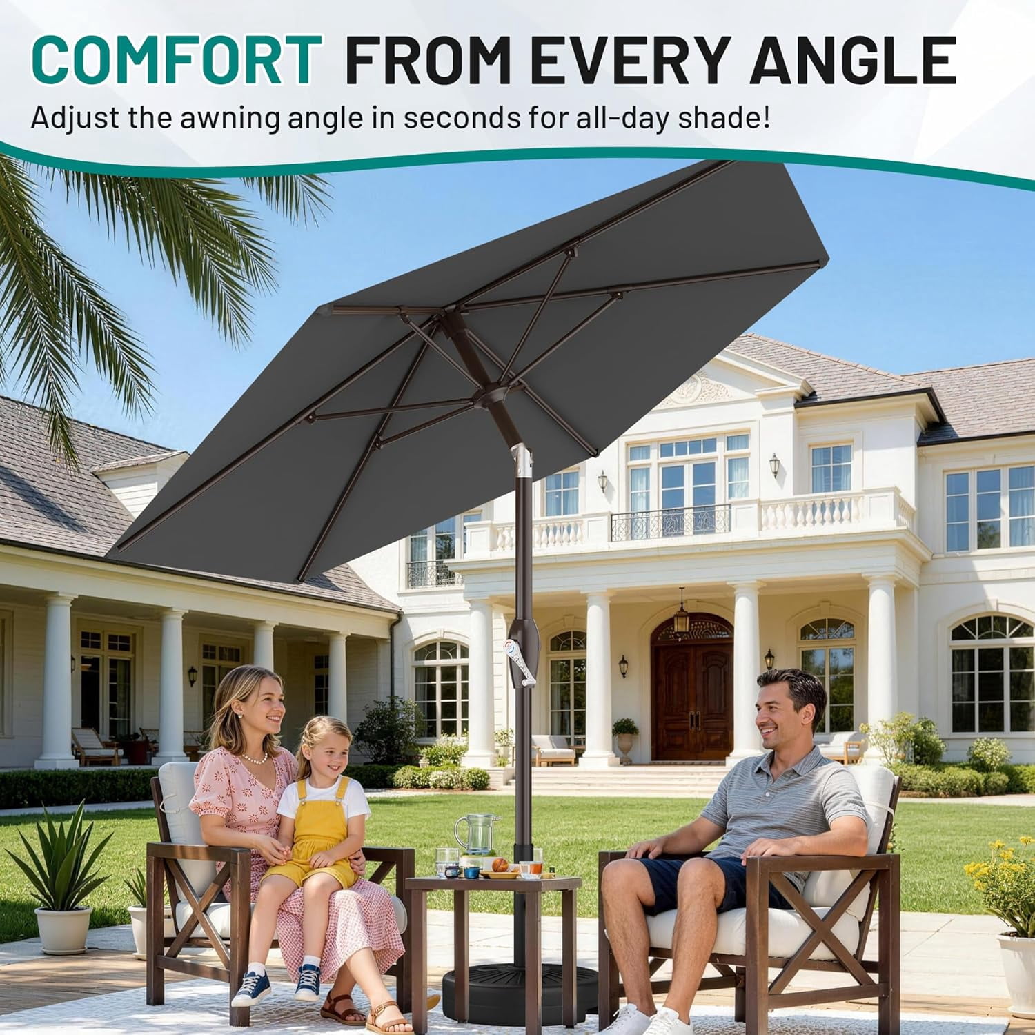 7.5FT Patio Umbrella Table Market Umbrella with 6 Sturdy Ribs, Button Tilt/Crank, Heavy-Duty Outdoor Umbrellas for Pool, Deck, Garden and Backyard, Gray