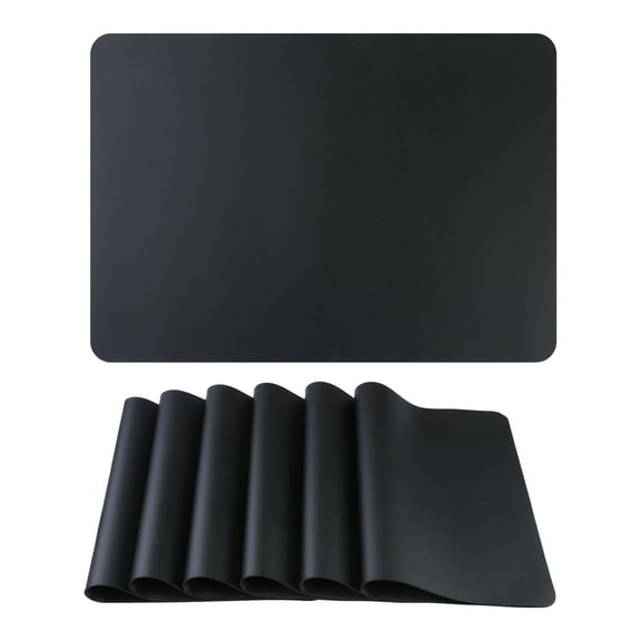 REGALWOVEN 6 Pack Faux Leather Placemats for Kitchen Dining Table Decor Washable Heat Resistant Table Placemats Wipeable Table Mat Black 17*12in