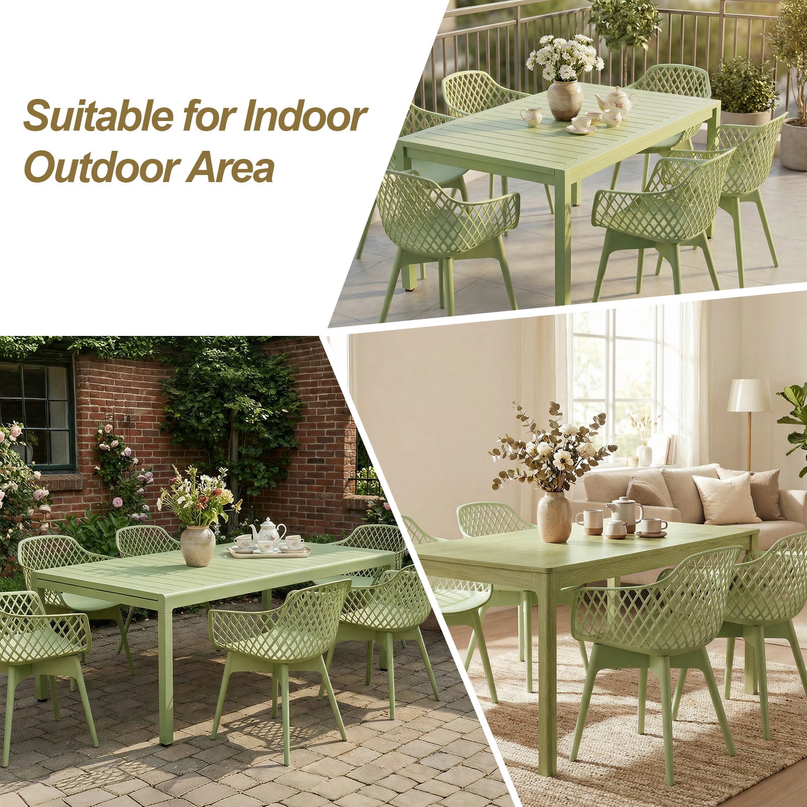 Aoodor Modern Dining Chairs Set of 2, Weather-Resistant Plastic Cafe Chairs with Ergonomic Back and Non-Slip Pad, Suitable for Patio, Restaurant, Yard, Porch, Balcony, Green