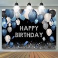 thumbnail image 1 of Dark and Silver Bokeh Balloon Happy Birthday Backdrop, 1 of 6
