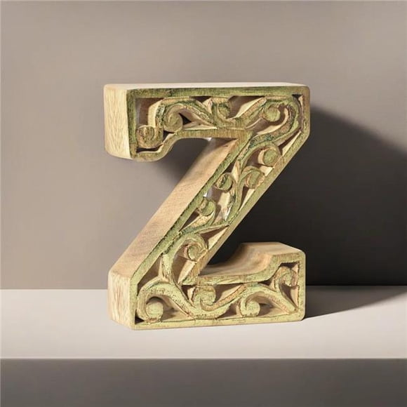 BBH Homes UBBBMH6284SC2ZHS Fait à la Main Respectueux de l'Environnement Montage Mural & Table Top Décor Feuille d'Or Naturel Z Bois Alphabet Lettre Bloc