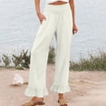 thumbnail image 2 of Nestiefly Linen Pants for Women Ruffle Wide Leg Pants Smocked High Waisted Boho Palazzo Pant Summer Lightweight Cotton Linen Pant White 2XL, 2 of 8