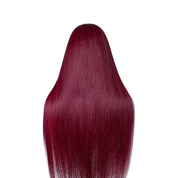 FSTDelivery Deep Wave Lace Front Wigs Human Hair, Wig Women's 99J Red Wine Red Straight Long Hair Large Wig Headcover 70cm, Human Hair Wigs for Black White and Elderly Women