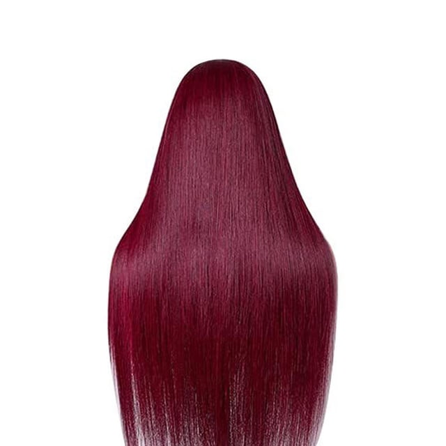 FSTDelivery Perruques en Dentelle à Vagues Profondes Cheveux Humains, Perruque Femme 99J Rouge Vin Rouge Cheveux Longs Raides Grande Perruque Couvre-Chef 70cm, Perruques en Cheveux Humains pour Femmes Noires Blanches et Âgées