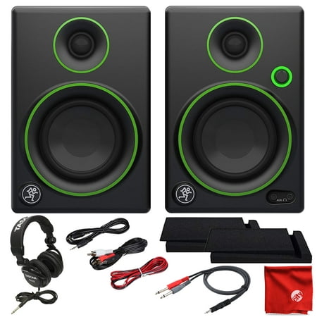 Mackie CR3 3in Creative Reference Multimedia Monitors Bundle with Tascam Studio Headphones Foam Isolation Pads and Pro Cable