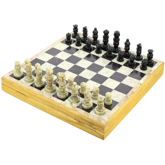 Ajuny Beautifully Crafted Unique Stone Art Chess Set Game Set Hand Carved Stone Pieces Board Size 12x12 inch