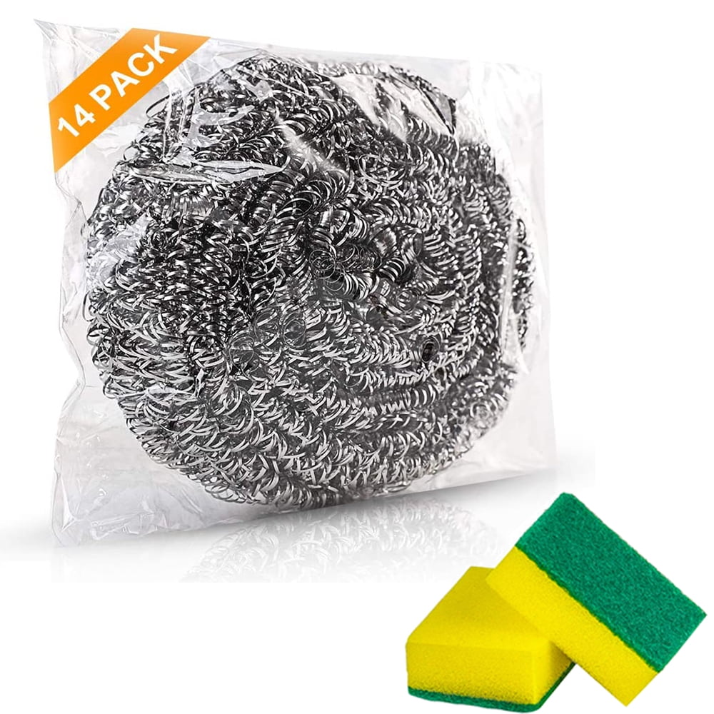 14Pack Upgraded Steel Wool Scrubbers by ovwo Premium Stainless Steel