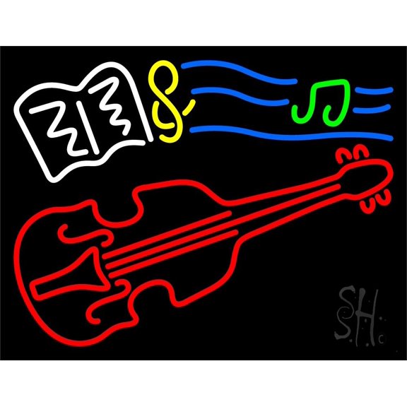 Sheet Music Note Violin LED Neon Sign 15" Tall x 19" Wide - inches Black Square Cut Acrylic Backing, with Dimmer - Premium built indoor Sign for Studio, Club, Home dcor, Event, Workshop, Storefront.
