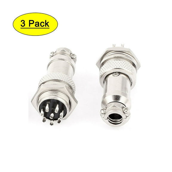 GX16-8 8-Pin 16mm Male to Female Panel Metal Connector Aviation Plug 3Pcs