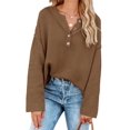 thumbnail image 4 of HSHDLDF Women's Oversized Sweaters Batwing Long Sleeve Loose V Neck Button Henley Tops Pullover Knit Jumper, 4 of 5