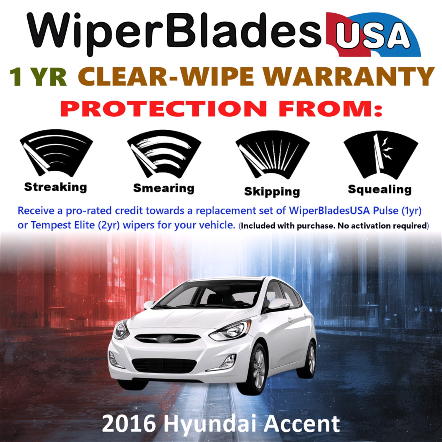 2016 Hyundai Accent Beam Wiper Blades Wipers w/1yr Warranty (Set of 2) (WiperBladesUSA)