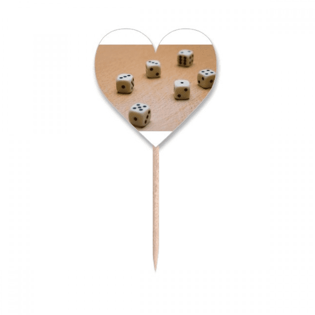 Fotos de juego de dados de madera Etiqueta del corazón de la bandera del palillo de dientes