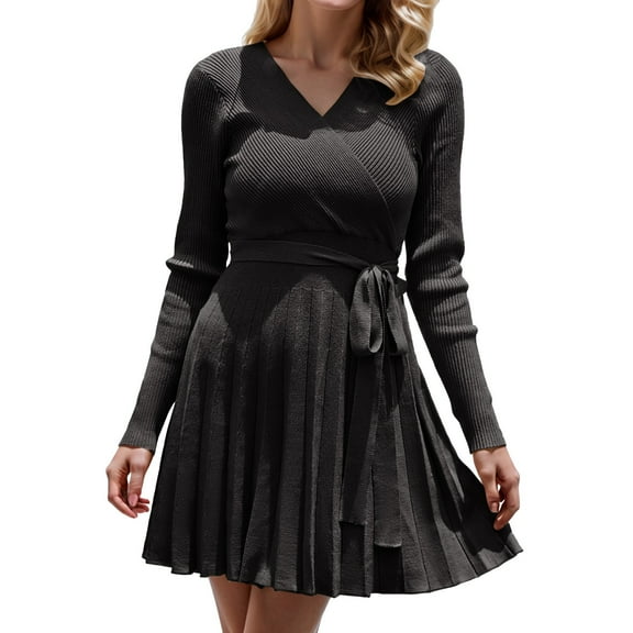 Sngxgn Womens Dress Long Lantern Sleeve Square Neck Tie Backless Dress Ruffle Elastic Waist A-Line Mini Dress(Black,XL)