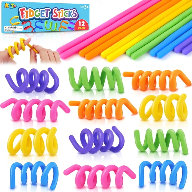 Bastones sensoriales Fidget Toys KLT para niños: paquete de 12 con autismo