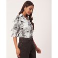 thumbnail image 2 of Moomaya Women's Printed Collared Shirt Top, Bishop Sleeves Poly Crepe Tunic, 2 of 8