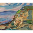 thumbnail image 2 of Edvard Munch 14x12 Black Ornate Wood Framed Double Matted Museum Art Print Titled: Sunbathin (1915), 2 of 5
