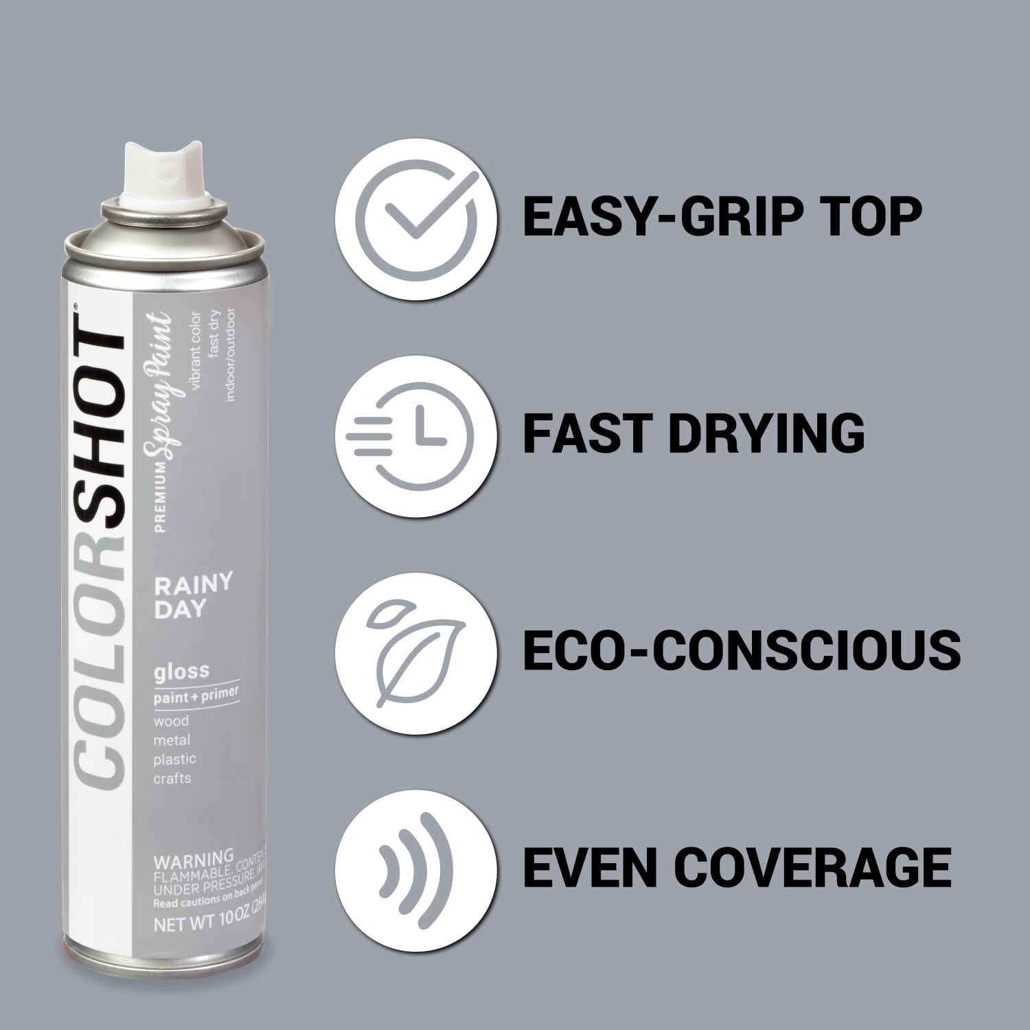 COLORSHOT Premium Multi-Surface Glosss Rainy Day Spray Paint - 10 oz - Gray