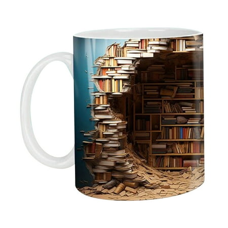 

YOZGXEG 3D Bookshelf Mug Bo Cool Birthday Christmas Gifts For Friends White Ceramic Mugs 11oz