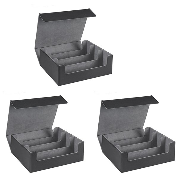 3X 1800+ Card Deck Case para Trading Cards, Magnetic Card Storage Box Top Side-Loading Deck Case Game Cards Box Negro+Gris