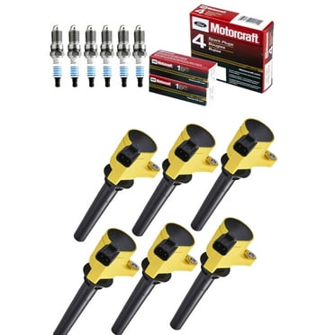 Set of 6 ISA Heavy Duty Ignition Coils and 6 Motorcraft Spark Plugs for 2001-2011 Ford Escape Five Hundred & Mazda Tribute & Mercury Sable Replacement for FD502
