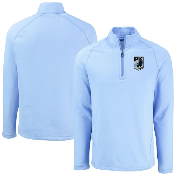 Men's Cutter & Buck Heather Powder Blue Minnesota United FC Peshastin Eco Fleece Recycled Raglan Half-Zip Top