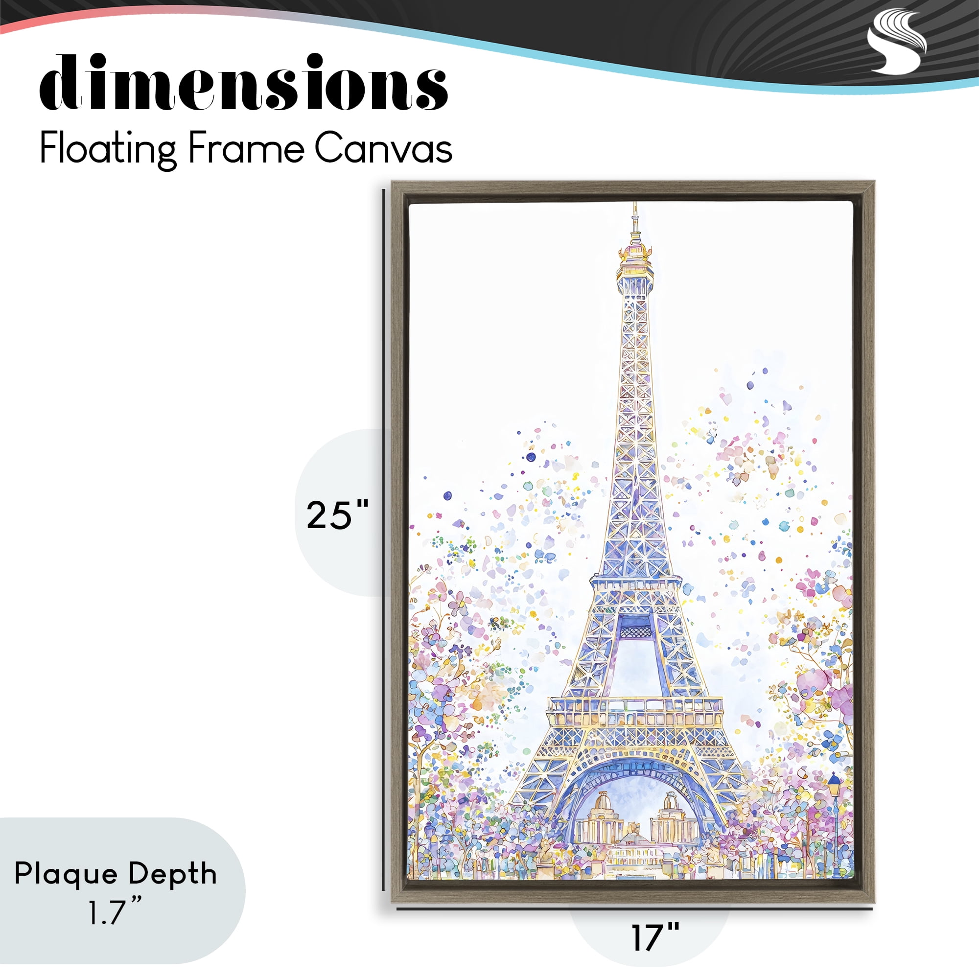 Stupell Industries Colorful Eiffel Tower Brown Framed Floater Canvas Wall Art, design by Creative Studio