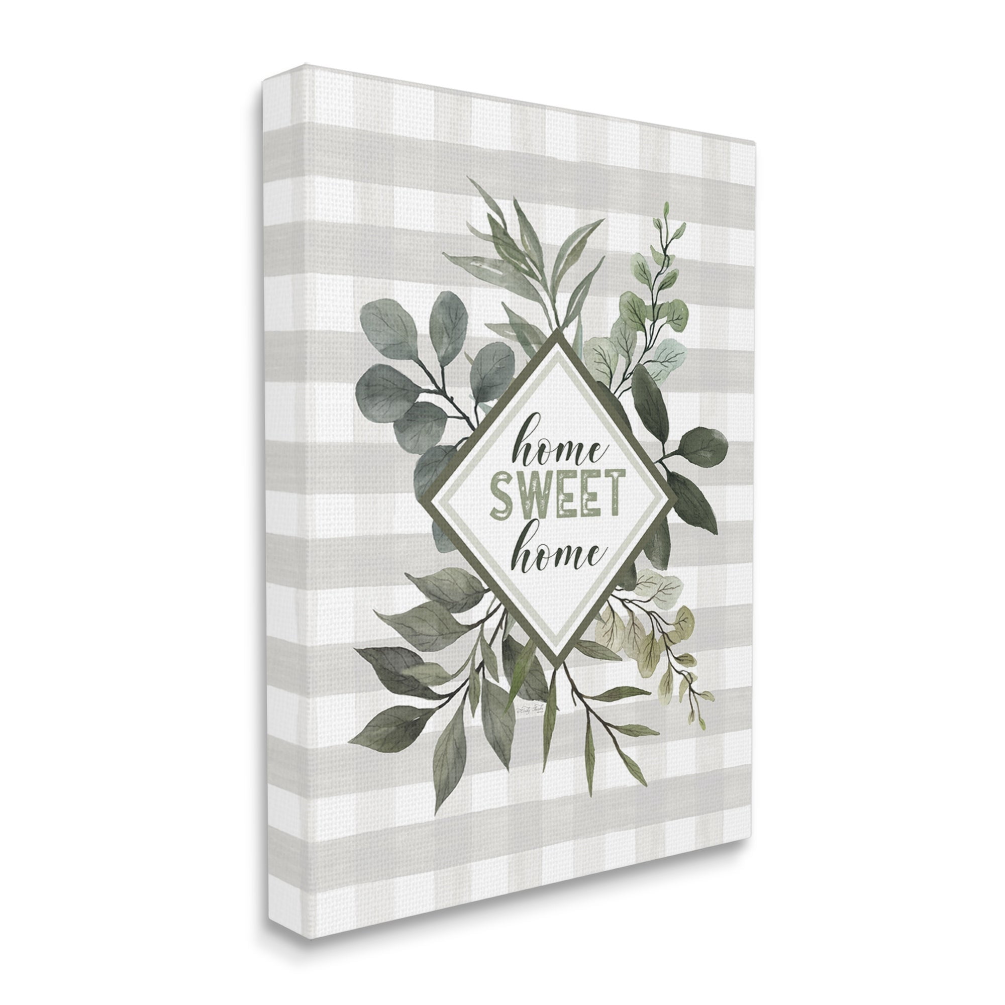 Stupell Industries Home Sweet Home Phrase Green Botanicals Plaid Pattern, 24 x 30,Design by Cindy Jacobs