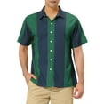 thumbnail image 1 of INSPIRE CHIC Men's Striped Button Down Short Sleeve Hawaiian Color Block Shirts L Dark Blue Green, 1 of 6