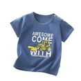 thumbnail image 3 of Baby Boy Summer Clothes Kids Toddler Boys Summer Cartoon Excavator Airplane Dinosaur Print Cotton Short Sleeve T Shirts Summer Tops Blue 6 Months-9 Months, 3 of 3
