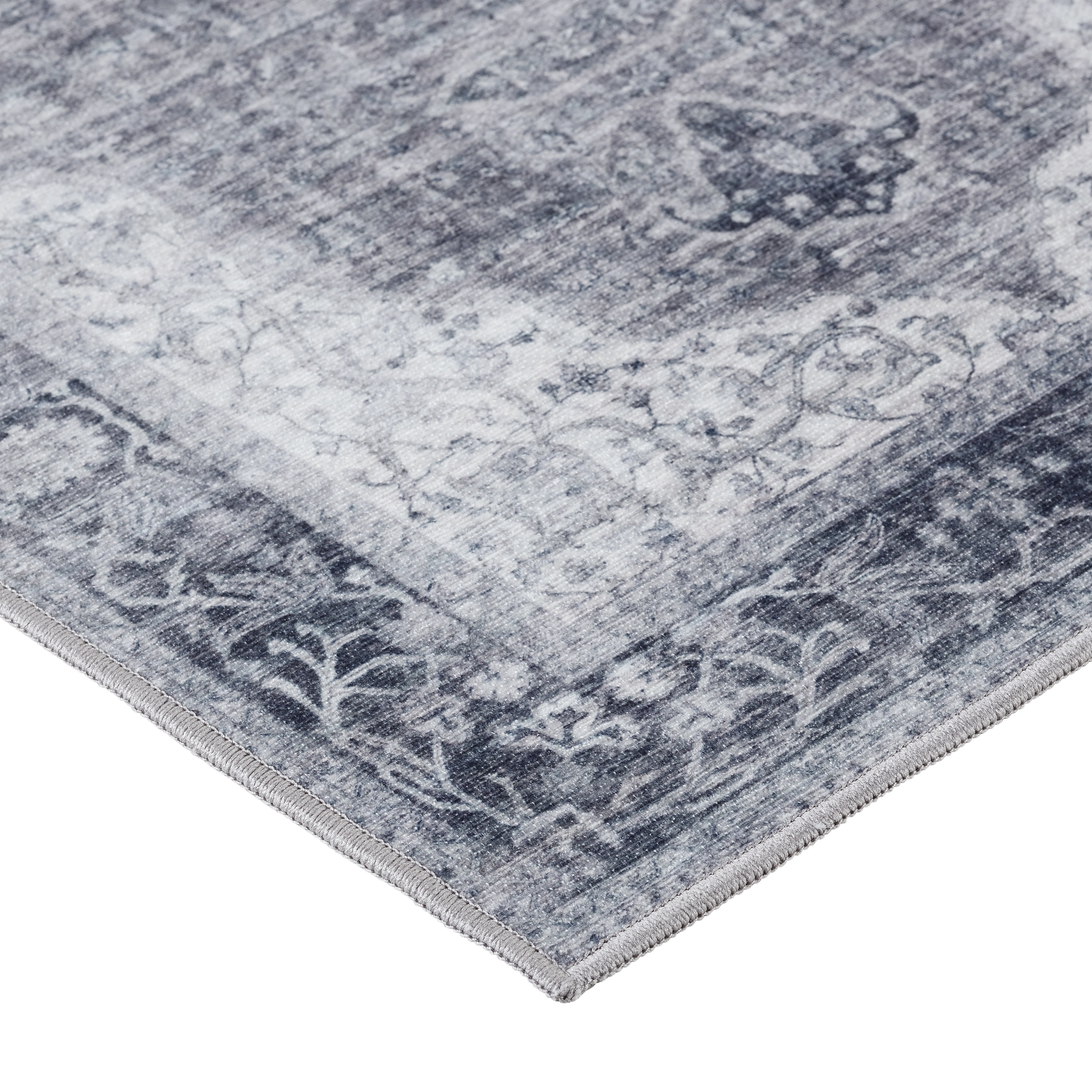 Grey Medallion Washable Skid-Resistant Area Rug, 1'8" x 5'
