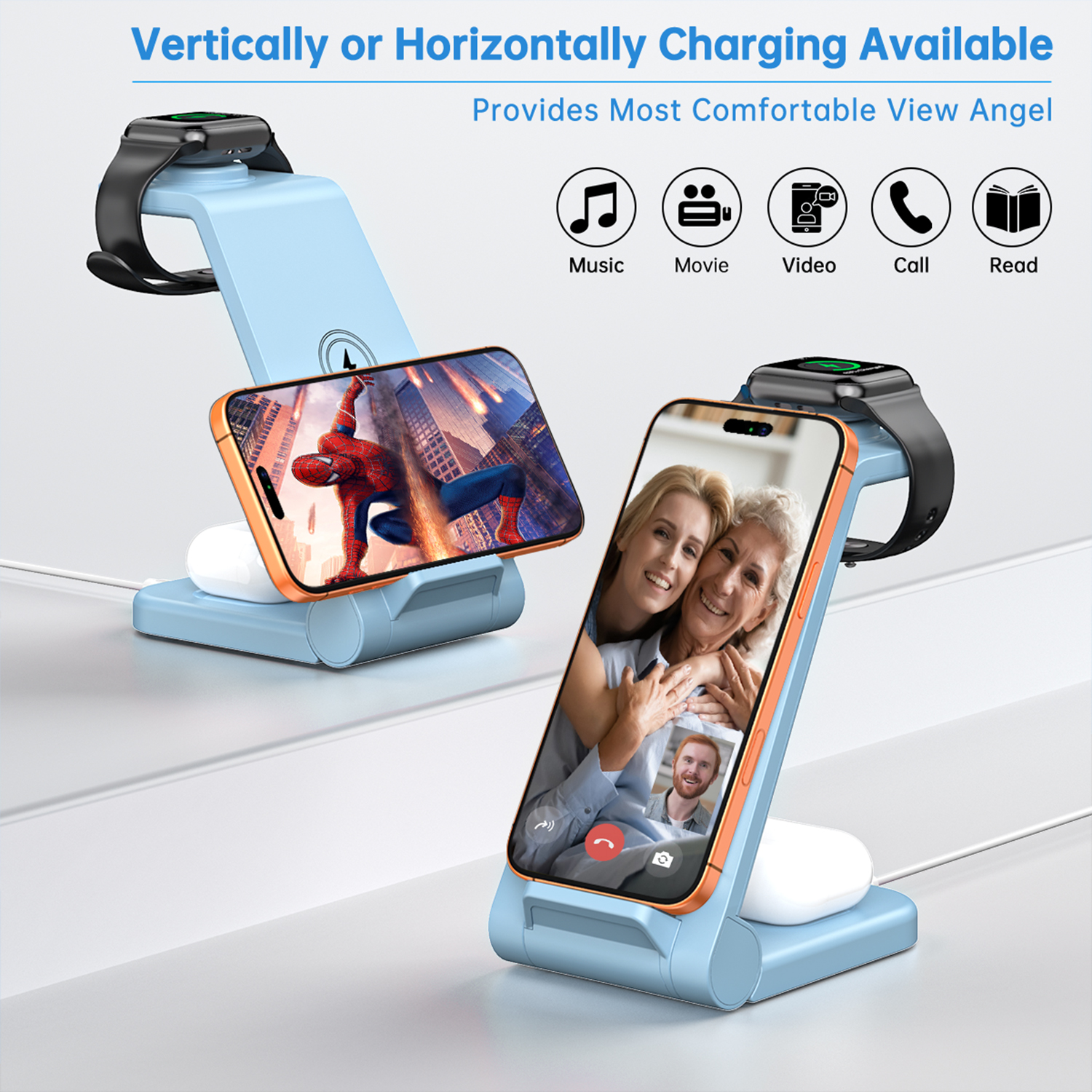 Cshidworld 3-in-1 Wireless Charging Station, Blue photo 4