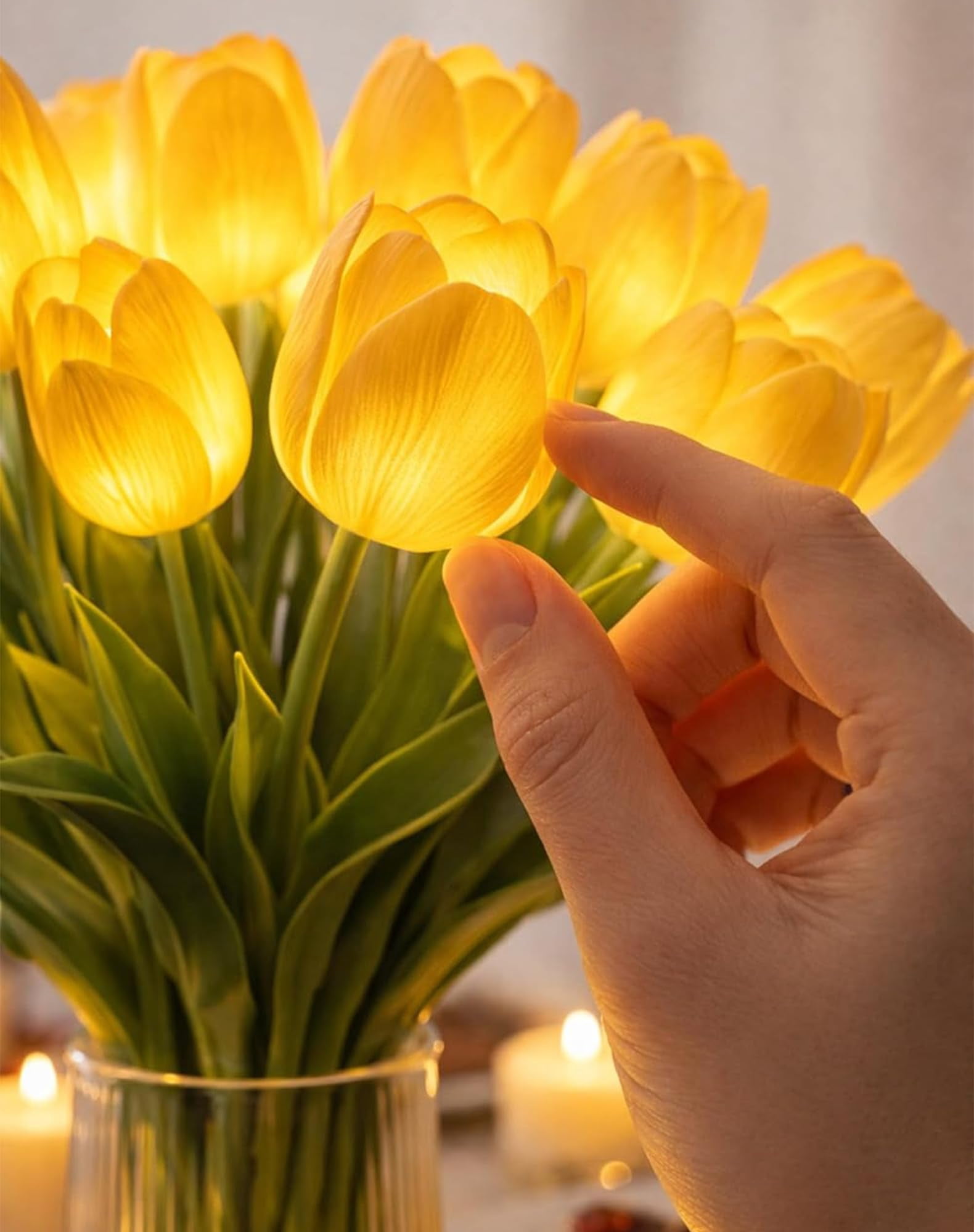 Tulip LED Light Lamp, 15PCS Artificial Tulip Flowers Light, Warm White Night Light with Adjustable Stems for Bedroom Bedside Romantic Decor Gift