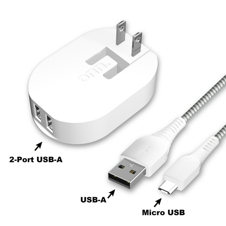 onn. 4.8A Dual-Port Wall Charging Kit with 3FT Micro-USB to USB