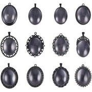 PH PandaHall 24pcs 30x40mm Pendant Trays for Jewelry Making Black Oval Blank Bezel Pendant Trays Settings and Glass Cabochon Memorial Photo Charms for Wedding Bouquet Graduation Jewelry Making