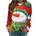 thumbnail image 3 of Feancey Women Ugly Christmas Sweatshirts Cute Snowman Print Long Sleeve Shirt Lightweight Casual Crewneck Pullover Tops Loose Fit Tunic Sweatshirt Red L, 3 of 5