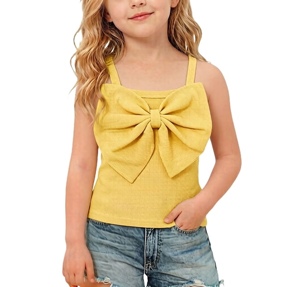 fatyb Toddler Girls Cute Tops Casual Sleeveless Bow Tank Tops Kids Stretch Summer Clothes for Girls