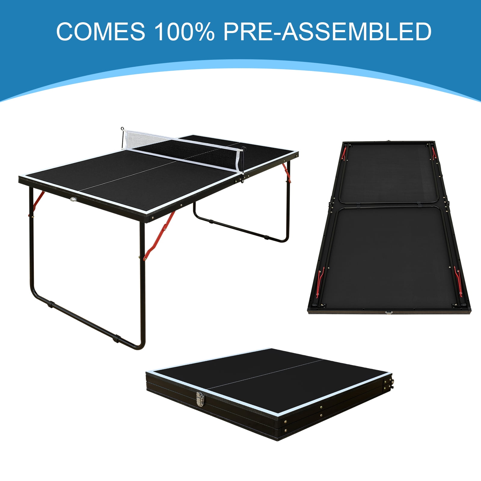 KLB Sport Foldable Mini Table Tennis Table, Portable Ping Pong Game Set with Net, 2 Paddles and 3 Balls