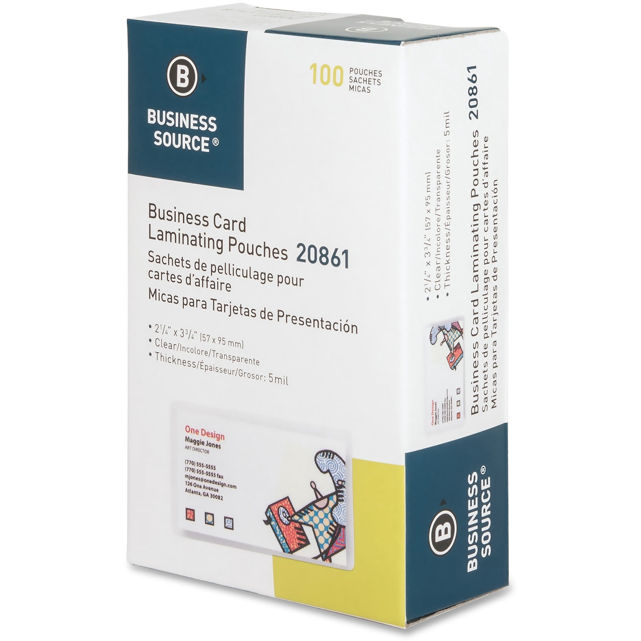Business Source Laminating Pouches, 2.25 x 3.75 Inches, 5 Mil
