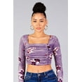 thumbnail image 3 of Ruched Velvet Floral Back Tie Crop Top, 3 of 5