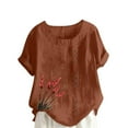 thumbnail image 2 of Lydiaunistar Blouse T-Shirt à Manches Courtes Imprimée Décontractée pour Femmes Grande Taille, Lin Coupe Ample pour Travail Quotidien Vacances Mode Café, 2 of 4
