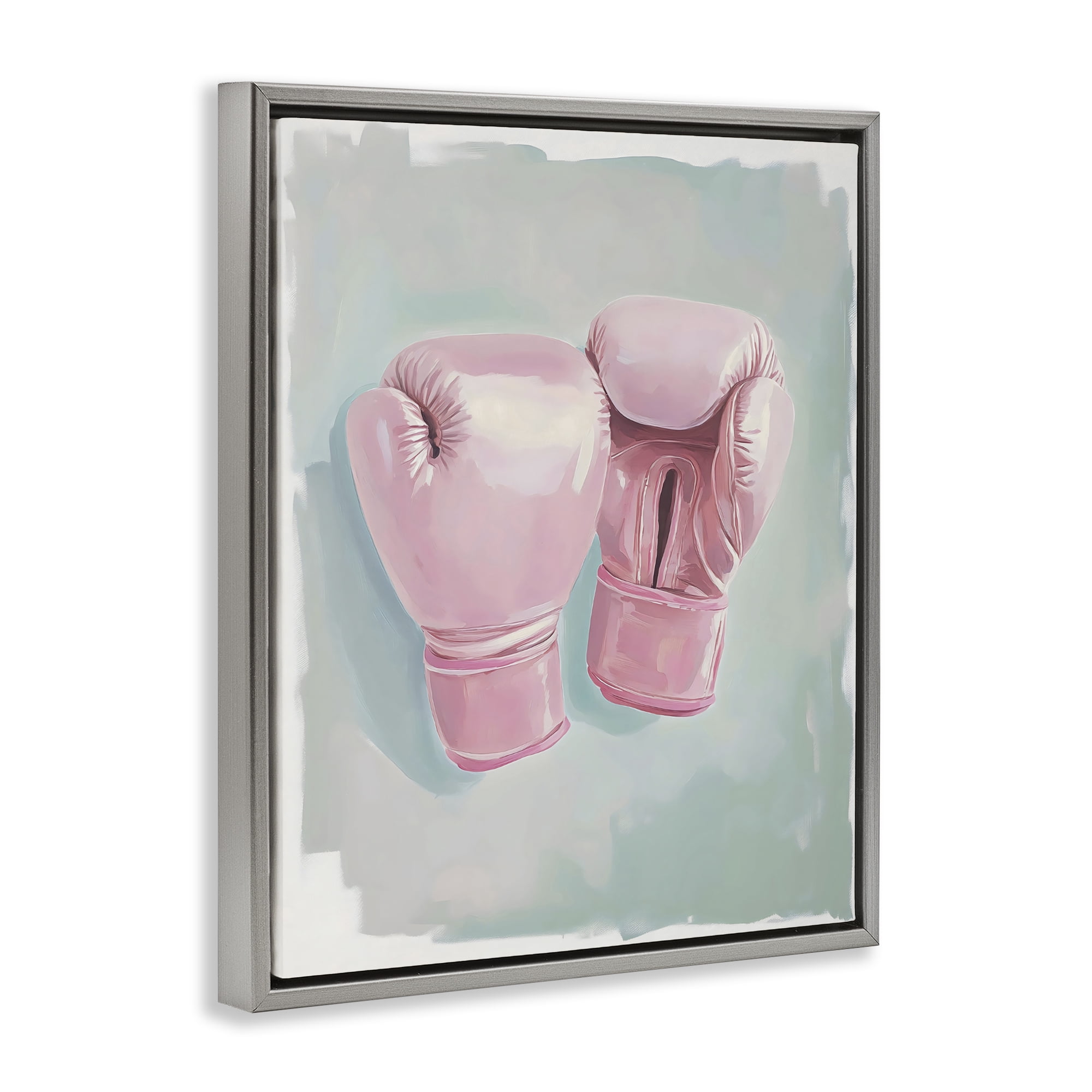 Stupell Industries Feminine Pink Boxing Gloves Gray Framed Floater Canvas Wall Art, design by The Prints Vibe