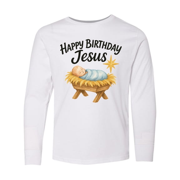 Inktastic Happy Birthday Jesus Nativity Christmas Long Sleeve Youth T-Shirt