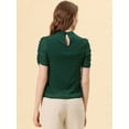 thumbnail image 2 of Allegra K Blusa De Chifón Con Lunares Suizos Para Mujer, Manga Corta Abullonada, Tops Verde oscuro L, 2 of 4