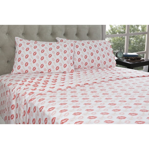 Mainstays 100 Cotton Percale Printed Sheet Set, French Kisses, King