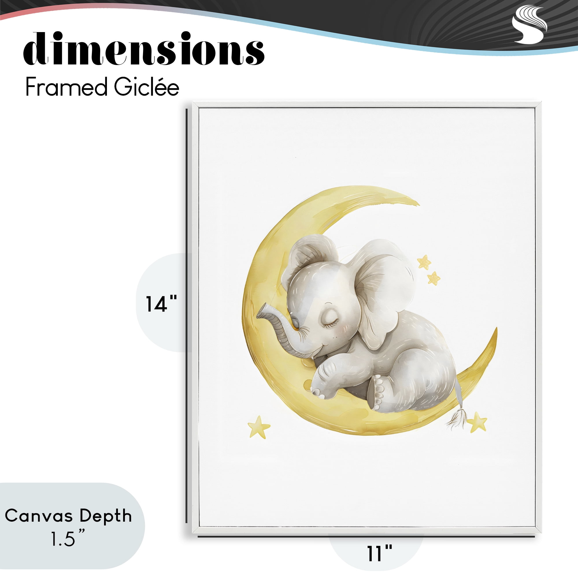 Stupell Industries Sleeping Elephant on Yellow Moon White Framed Giclee Art, design by LSR Design Studio