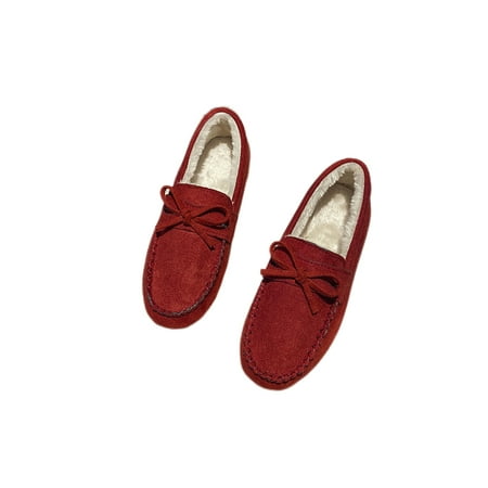 

SIMANLAN Women s Fashion Warm Loafers Slip Resistant Slip On Dress Shoe Travel Lightweight Round Toe Fuzzy Loafer Red 8